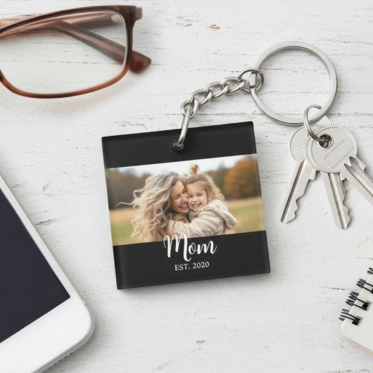Mom Established Modern Script Black Photo キーホルダー