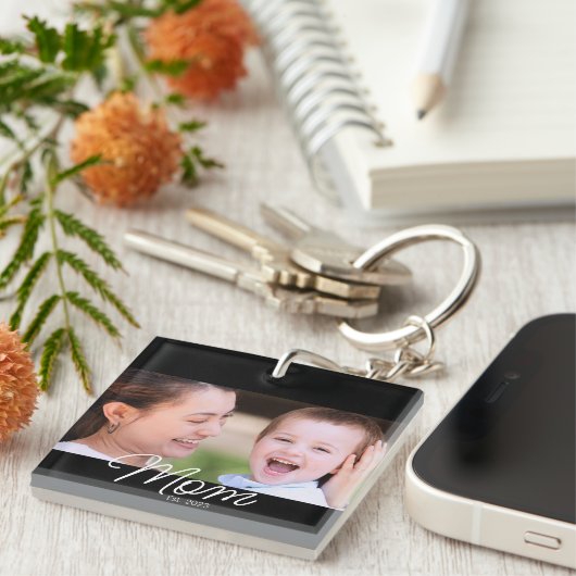 Mom Established Modern Script Photo キーホルダー (正面右)