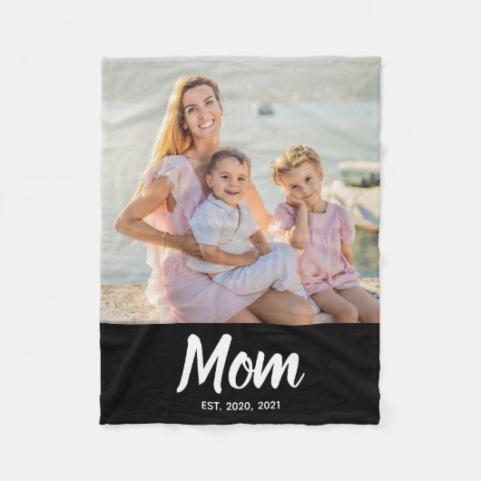 Mom Established Modern Script Photo フリースブランケット (正面)