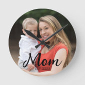 Mom Established Modern Script Photo ラウンド壁時計 (正面)