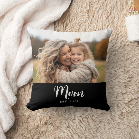 Mom Established Modern Script Photo Black クッション (ブランケット)