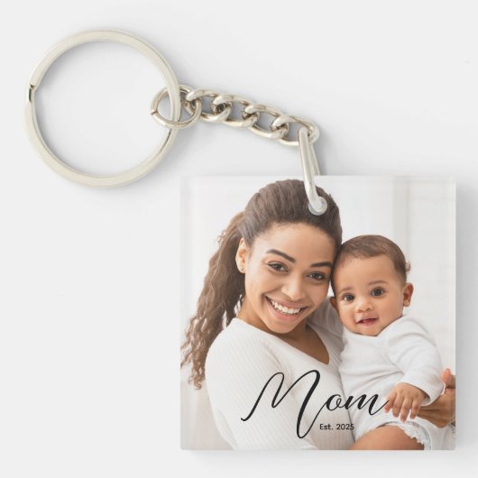 Mom Established Modern Script Photo Keychain キーホルダー (正面)
