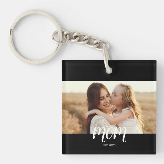 Mom Established Modern Script Photo Keychain キーホルダー (正面)
