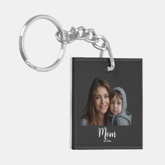 Mom Established Modern Script Photo Keychain キーホルダー (正面左)
