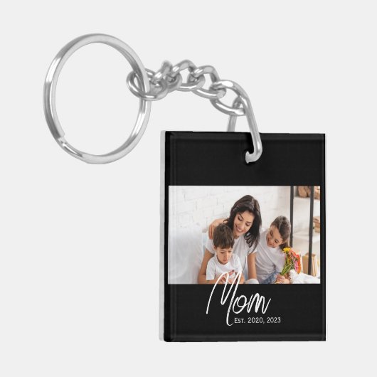 Mom Established Modern Script Photo Keychain キーホルダー (正面左)