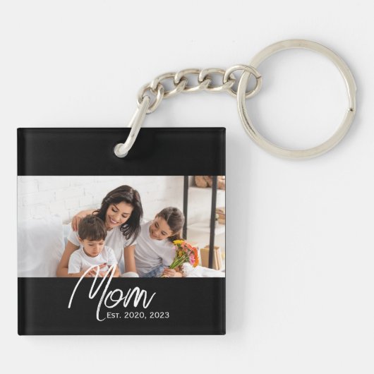 Mom Established Modern Script Photo Keychain キーホルダー (裏面)