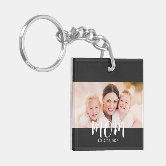 Mom Established Modern Script Photo Keychain キーホルダー (正面左)