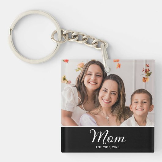 Mom Established Modern Script Photo Keychain キーホルダー (正面)