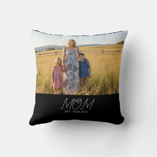 Mom Established Modern Script Photo  Throw Pillow クッション (裏面)