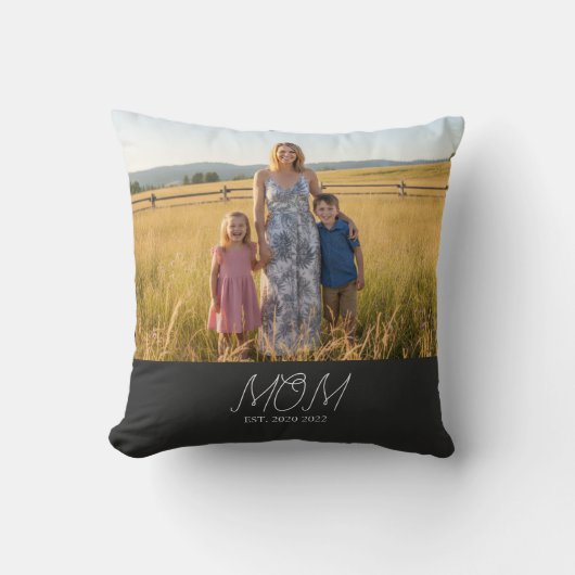 Mom Established Modern Script Photo  Throw Pillow クッション (正面)