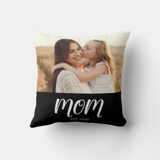 Mom Established Modern Script Photo Throw Pillow クッション (裏面)