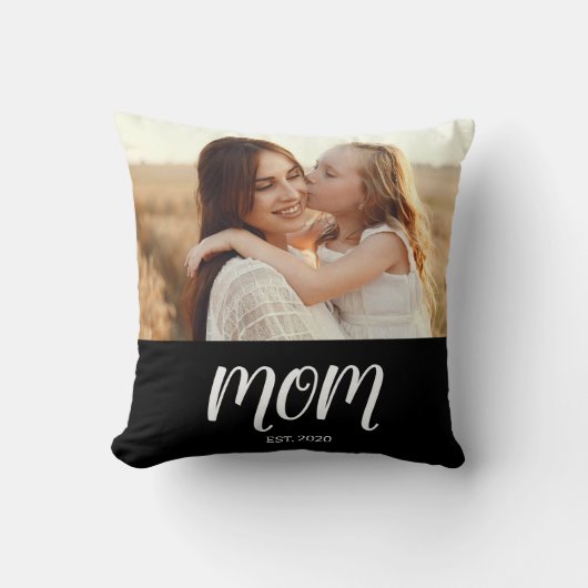 Mom Established Modern Script Photo Throw Pillow クッション (正面)
