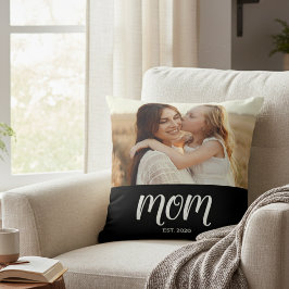 Mom Established Modern Script Photo Throw Pillow クッション
