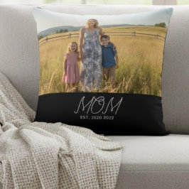 Mom Established Modern Script Photo  Throw Pillow クッション