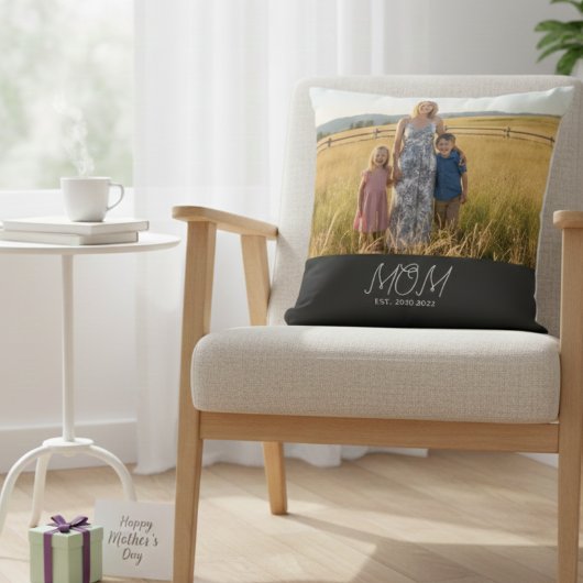 Mom Established Modern Script Photo  Throw Pillow クッション