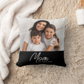 Mom Established Modern Script Photo Throw Pillow クッション (ブランケット)