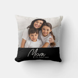 Mom Established Modern Script Photo Throw Pillow クッション