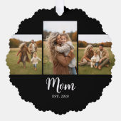 Mom Established Modern Script Text Black 3 Photo オーナメントカード (正面)