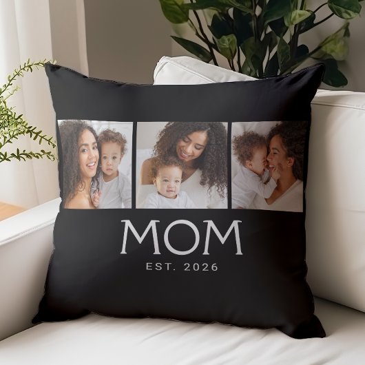 Mom Established Modern Typography Black 3 Photo  クッション