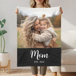 Mom Established Modern Typography Photo Black フリースブランケット
