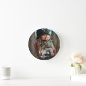Mom Established Modern Typography Photo Wall Clock ラウンド壁時計 (ホーム)