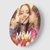 Mom Established Modern White Bold Font Photo ラージ壁時計 (傾斜)
