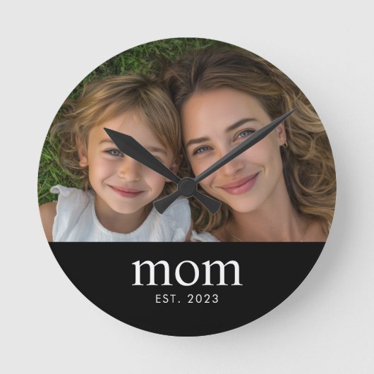 Mom Established Modern White Minimal Photo ラウンド壁時計 (正面)
