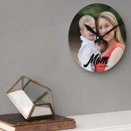 Mom Established Modern White Script Photo ラウンド壁時計
