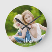 Mom Established Modern White Script Photo ラウンド壁時計 (正面)