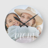 Mom Established Modern White Script Photo ラウンド壁時計 (正面)