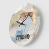 Mom Established Modern White Script Photo ラージ壁時計 (傾斜)