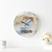 Mom Established Modern White Script Photo ラージ壁時計 (ホーム)