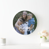 Mom Established Modern White Script Photo ラージ壁時計 (ホーム)