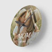 Mom Established Modern White Script Photo  Round C ラウンド壁時計 (傾斜)