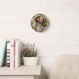 Mom Established Modern White Script Photo  Round C ラウンド壁時計