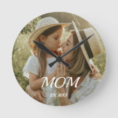 Mom Established Modern White Script Photo  Round C ラウンド壁時計 (正面)