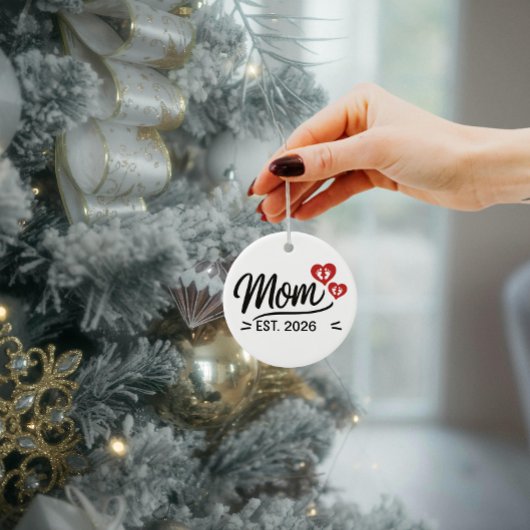Mom Established Mothers Day Name Year Script Heart セラミックオーナメント