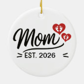 Mom Established Mothers Day Name Year Script Heart セラミックオーナメント (裏面)