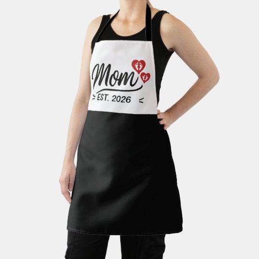 Mom Established Mothers Day Year Script Heart エプロン (インサイチュ)