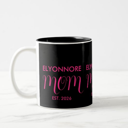 Mom Established New Mom Gift Pink Custom Name ツートーンマグカップ (左)