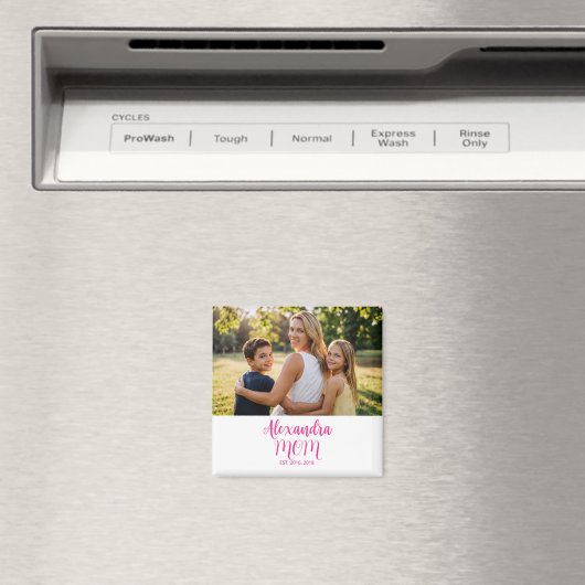 Mom Established Pink Script Name Photo  マグネット (インサイチュ (食洗機))