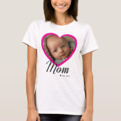Mom Established Script ピンクハート 写真 ホワイト Tシャツ (正面)