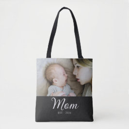 Mom Established Script ブラックフォト トートバッグ