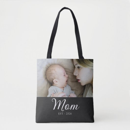 Mom Established Script ブラックフォト トートバッグ (正面)
