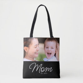 Mom Established Script ブラックフォト トートバッグ