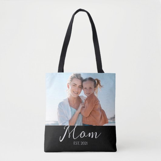 Mom Established Script ブラックフォト トートバッグ (正面)