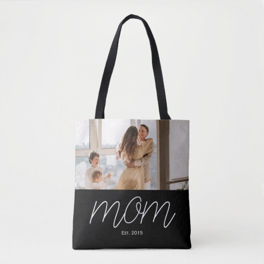 Mom Established Script ブラック フォトトートバッグ トートバッグ (正面)