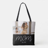 Mom Established Script ブラック フォトトートバッグ トートバッグ (裏面)