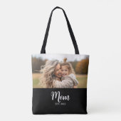 Mom Established Script ブラック フォトトートバッグ トートバッグ (裏面)