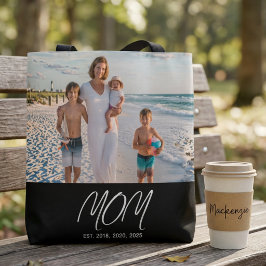 Mom Established Script ブラック 写真トートバッグ トートバッグ